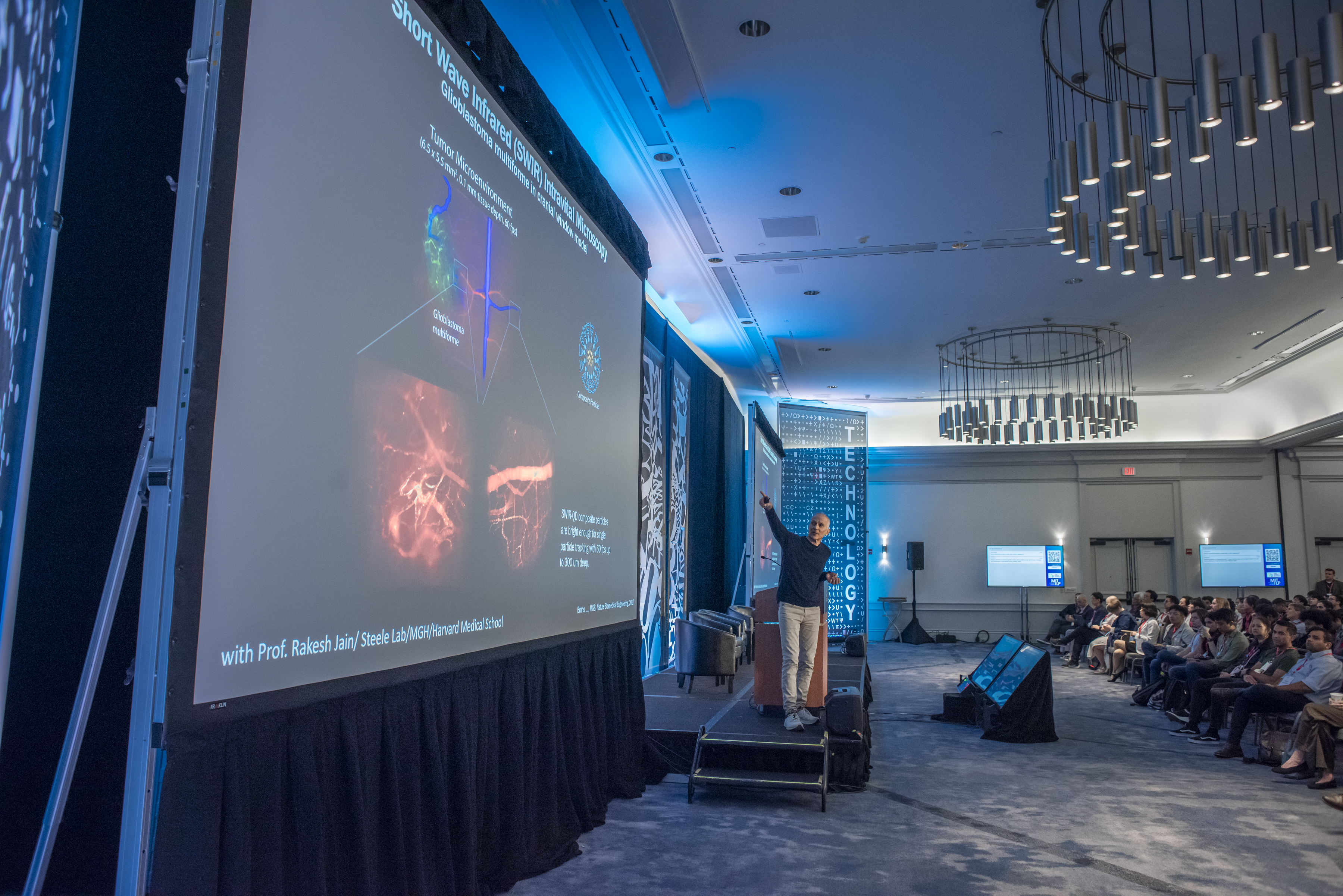 Nobel Prize Laureate Moungi Bawendi, the Lester Wolfe Professor of Chemistry, presents his work on short wave infrared intravital microscopy as part of the Nanomedicine for All session at the 2024 Nano Summit. 