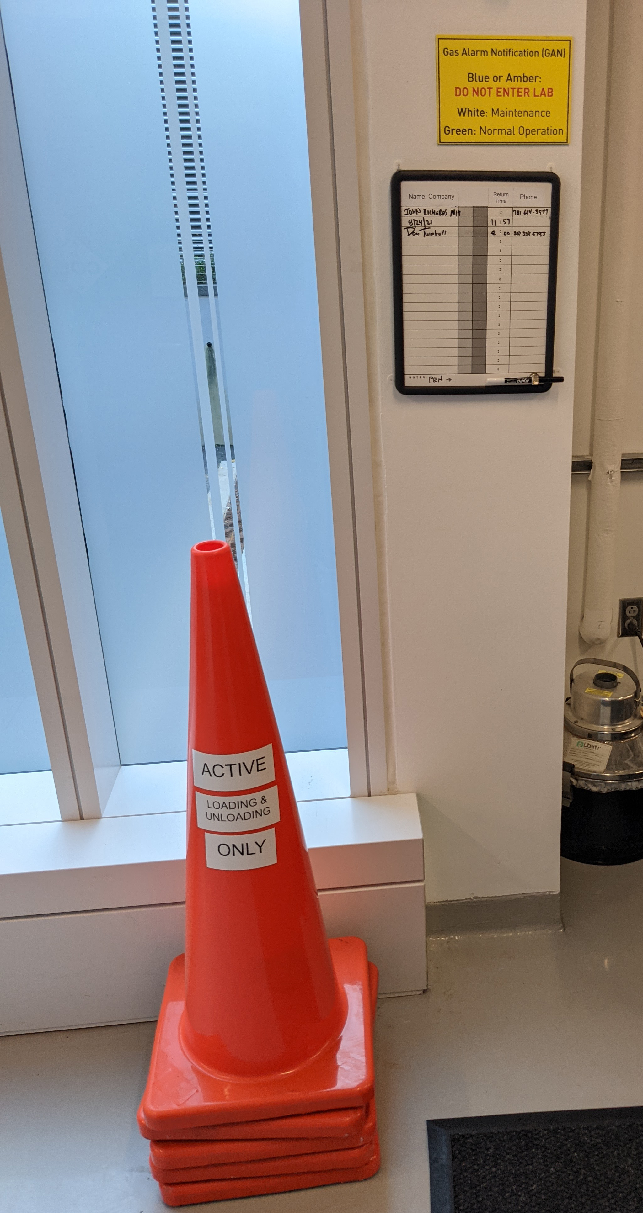 MIT.nano white board and cone at the loading dock