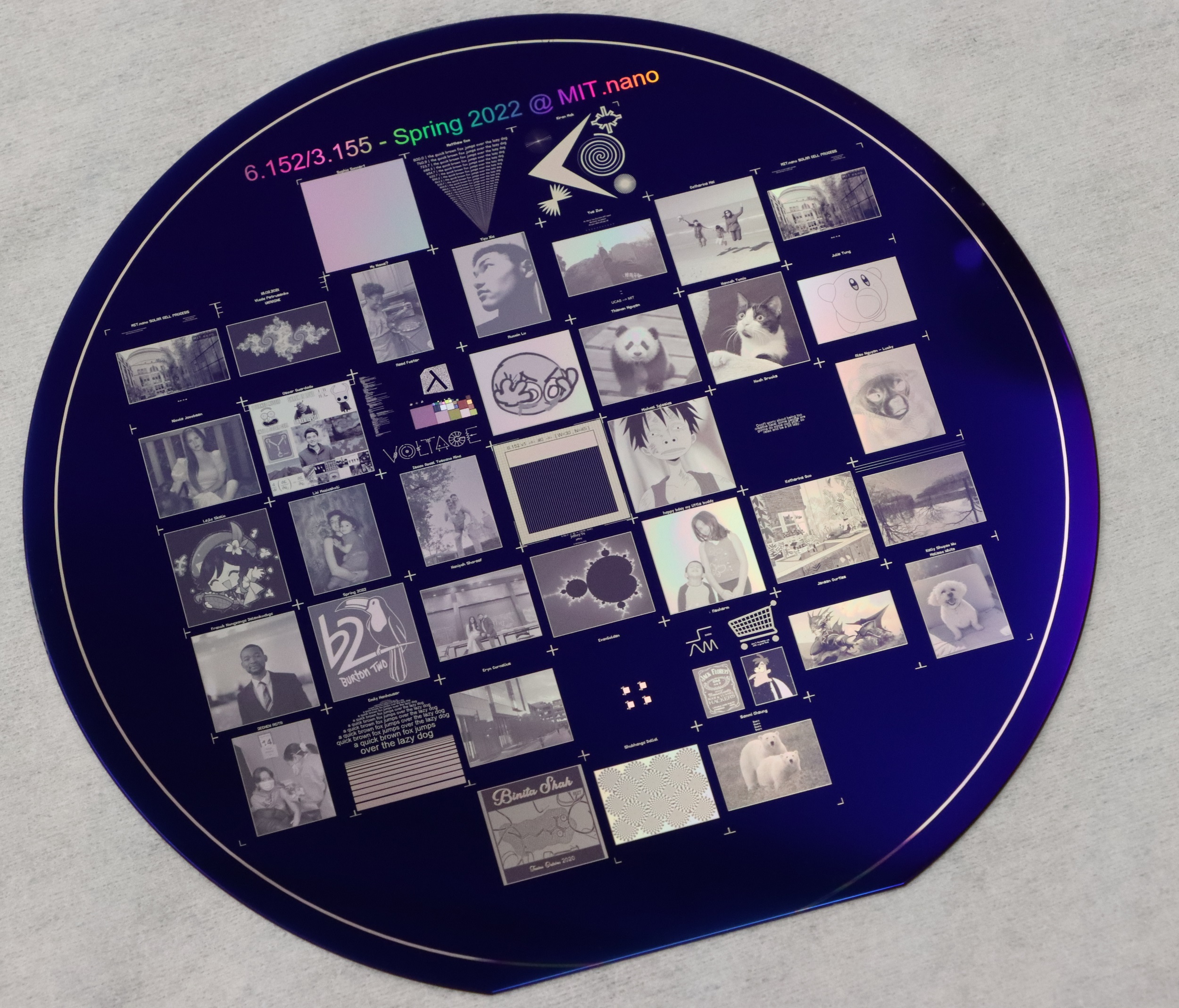 A completed wafer with an etched image.
