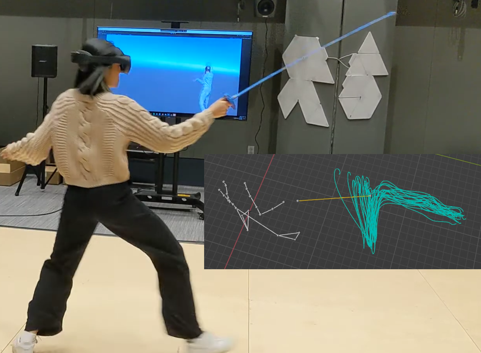 A person fencing with a VR headset