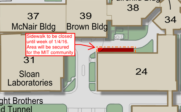 Map showing sidewalk closure
