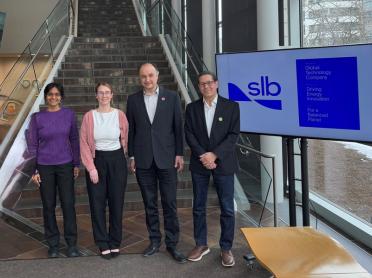 Left to right: Lalitha Venkataramanan, scientific advisor and SLB research center manager; Kelly Gavin, MIT.nano consortium manager; Vladimir Bulović, MIT.nano director and the Fariborz Maseeh (1990) Professor of Emerging Technologies at MIT; and Smaine Zeroug, research director and SLB ambassador to MIT.