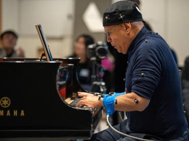 Professor Jose Ramos Santana, chair of keyboard at the University of Hartford Hartt School of Music, performs an excerpt from Enrique Granados Goyescas' "Quejas, o la Maja y el Ruiseñor," while wearing motion capture, ultrasound, and accelerometers.